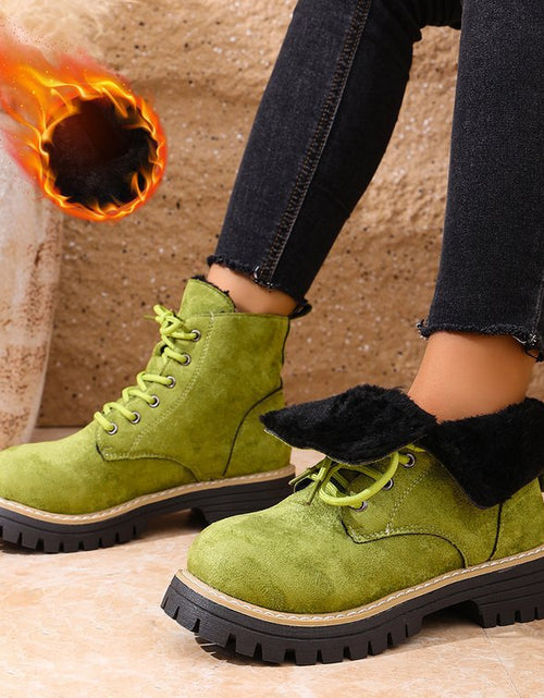Load image into Gallery viewer, Women’s Lace-Up Suede Fleece-Lined Ankle Boots | Cozy Winter Boots
