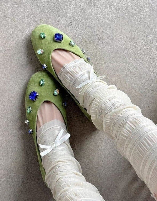 Load image into Gallery viewer, Women's French Rhinestone Gem Slip-On Loafers
