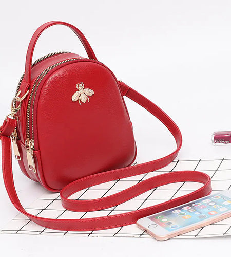 Mini Bee Shoulder Bag - Vintage PU Leather Crossbody