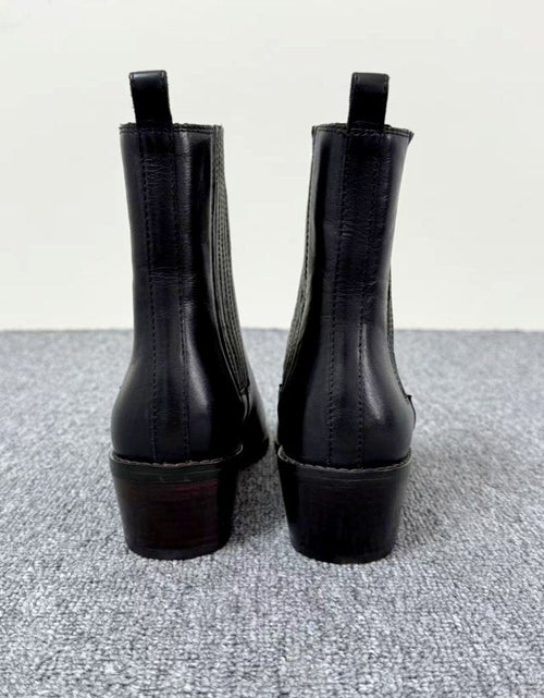 Load image into Gallery viewer, Women’s Retro Square-Toe Mid-Heel Chunky Leather Boots

