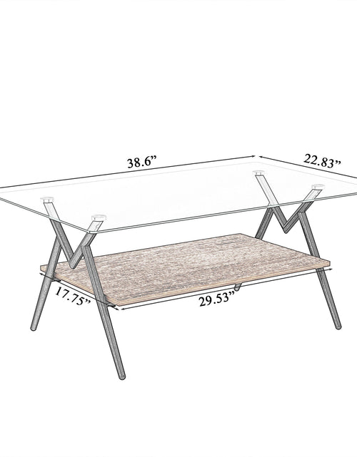 Load image into Gallery viewer, Rectangle Coffee Table with Tempered Glass top and Black Metal Legs, Modern Table for Living Room , Transparent Glass
