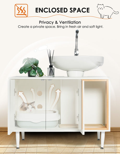 Load image into Gallery viewer, Bathroom sink cabinet, with cat trash can shell, hidden garbage pet bathroom, with partition, wooden cabinet furniture, white
