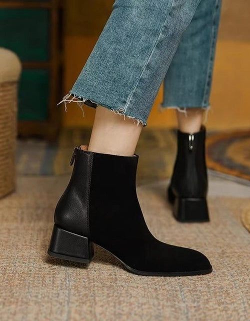 Load image into Gallery viewer, Women’s Suede Mid-Heel Martin Boots – Chic Casual Ankle Boots
