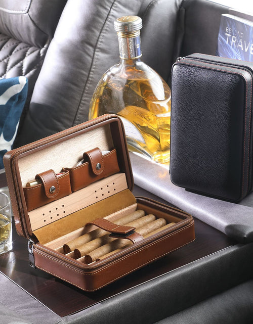 Load image into Gallery viewer, Cigar box portable zipper bag four pack mellow and moisturizing smoking accessories cedar wood gift box travel companion
