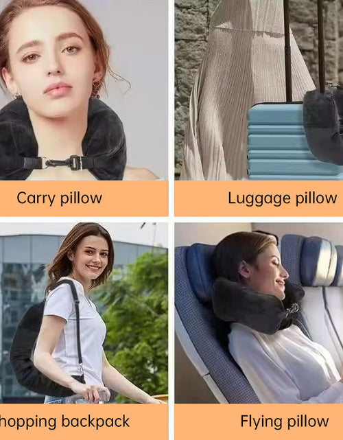 Load image into Gallery viewer, Airplane Travel Sleeping Pillow - U-Shaped Velvet Pillowcase, Fillable Design with Storage Pouch
