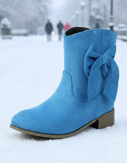Load image into Gallery viewer, Women’s Low Heel Suede Bow Boots | Large Size Casual Winter Ankle Boots
