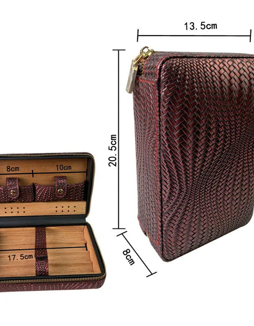 Load image into Gallery viewer, Carved version cigar box portable cedar wood cigar moisturizing box cowhide cigar box storage box Gaoxiba
