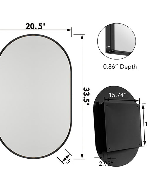 Load image into Gallery viewer, 20x34 inch oval embedded medicine cabinet, metal frame bathroom cabinet with mirror and adjustable shelf matte black
