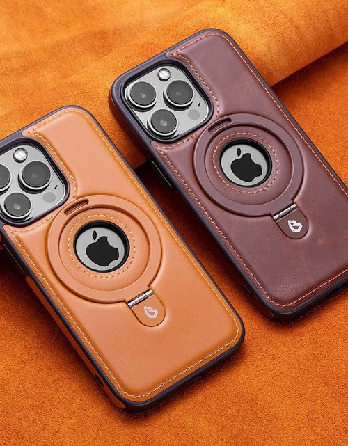 Load image into Gallery viewer, Suitable for Apple 16Promax phone case leather magnetic bracket iPhone 15 anti drop protective case
