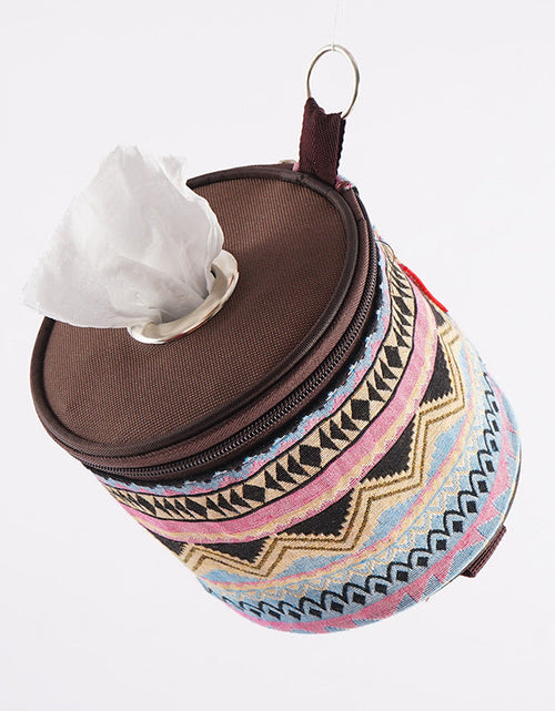 Load image into Gallery viewer, Outdoor camping folding ethnic style paper box storage bag car roll paper tissue box small cloth bag storage bag
