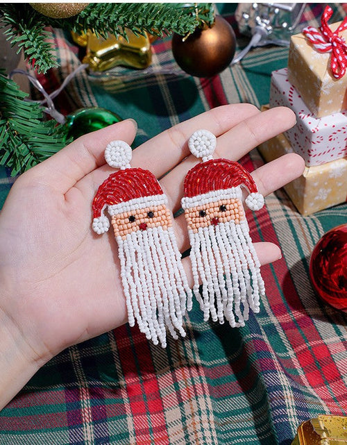 Load image into Gallery viewer, Christmas Day Earrings Earrings Handmade Beads Christmas Old Man Cartoon Character Tassel Rice Beads Earrings
