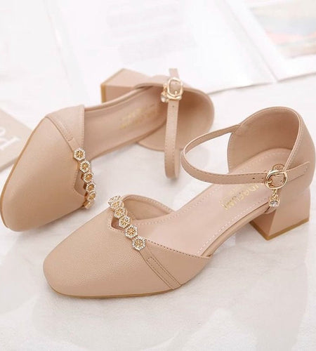 Women's Mid-Heel Slingback Pumps – Square Toe Buckle Strap