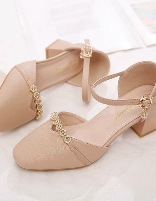 Load image into Gallery viewer, Women's Mid-Heel Slingback Pumps – Square Toe Buckle Strap
