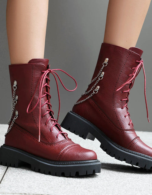 Load image into Gallery viewer, Women’s Chunky Heel Mid-Calf Dr. Style Boots – Large Size Fall &amp; Winter Boot
