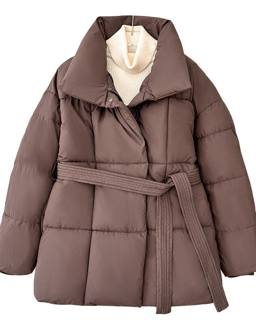 Load image into Gallery viewer, Winter Thick Stand Collar Parkas Women Fashion Tie Waist Short Coats Elegant New Solid Puffer Jackets Female Ladies Streetwear
