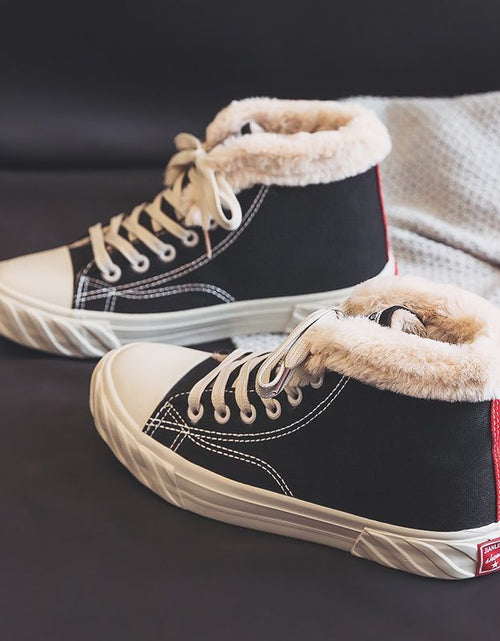 Load image into Gallery viewer, Women’s Warm Winter Canvas Shoes – Velvet High-Top Flat Sneakers
