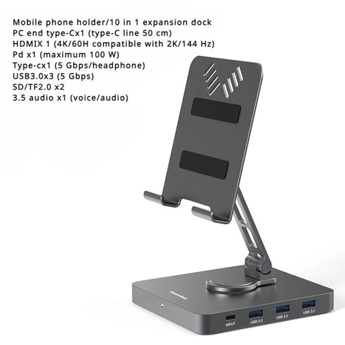 Load image into Gallery viewer, 4K/60Hz Gigabit Ethernet Port USB 3.0 Splitter Hub Converter Flat Panel Rotary Stand Type-c Docking Station
