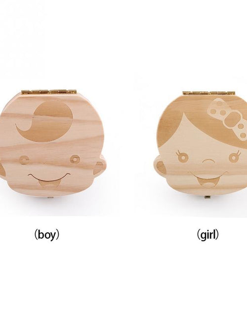 Load image into Gallery viewer, Lovely Girl /Boy Image Wooden Baby Milk Teeth Box Baby Souvenirs Fetal Hair Tooth Collection Save Box Recording Baby Growth
