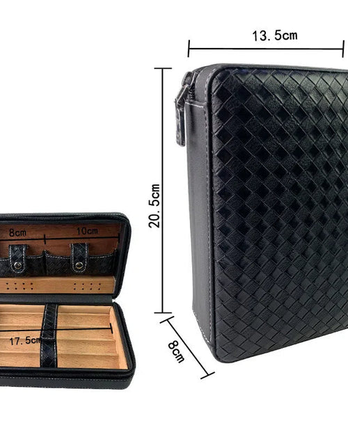 Load image into Gallery viewer, Carved version cigar box portable cedar wood cigar moisturizing box cowhide cigar box storage box Gaoxiba
