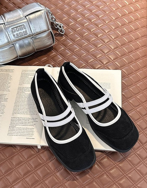 Load image into Gallery viewer, Women's Retro Color-Block Mary Jane Flats – Double-Strap Chunky Heel Peep-Toe Casual Shoes
