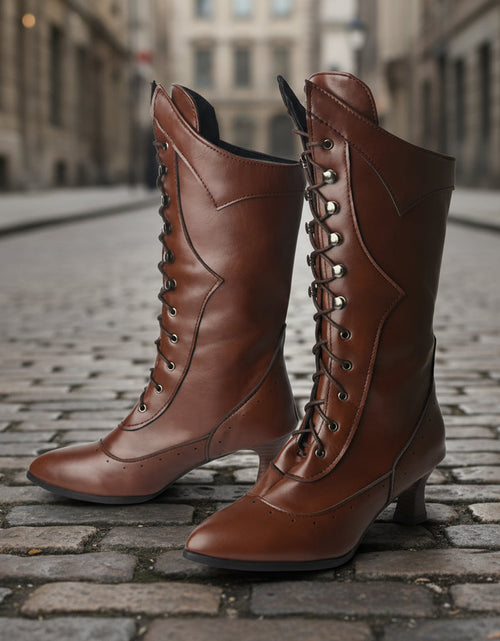 Load image into Gallery viewer, Lace-Up Martin Boots | Round Toe Wine-Cup Heel | Large-Size Women’s Boots
