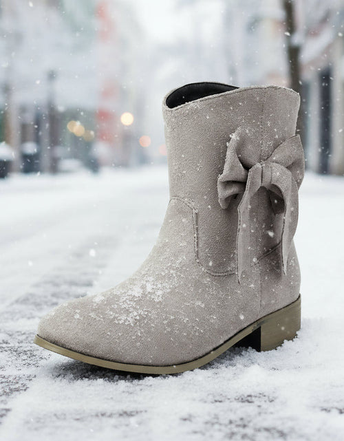 Load image into Gallery viewer, Women’s Low Heel Suede Bow Boots | Large Size Casual Winter Ankle Boots
