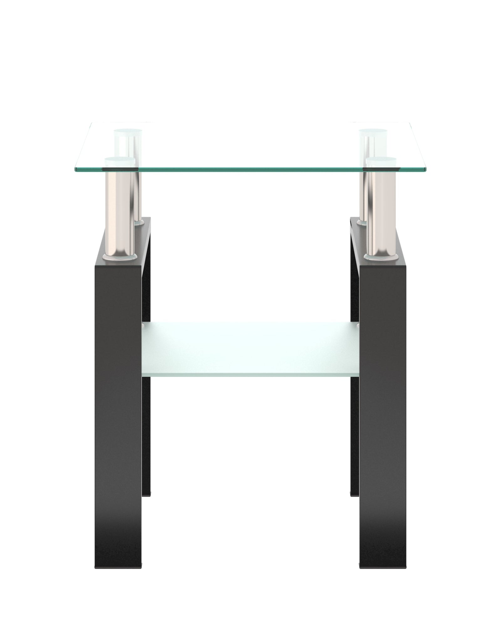 1-Piece Modern Tempered Glass Tea Table Coffee Table End Table, Square Table for Living Room, Transparent/Black