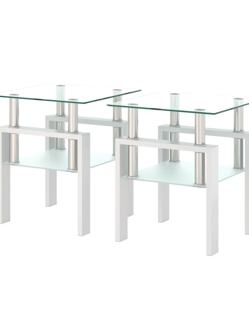 Load image into Gallery viewer, Set of 2, Modern Tempered Glass Tea Table Coffee Table End Table, Square Table for Living Room, Transparent/White
