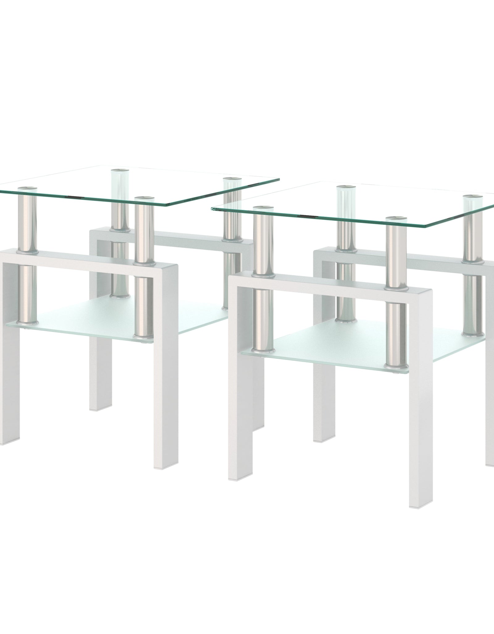 Set of 2, Modern Tempered Glass Tea Table Coffee Table End Table, Square Table for Living Room, Transparent/White