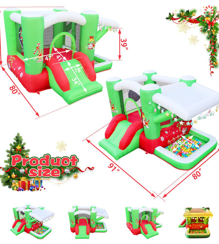 Christmas Jump 'n Slide Inflatable Bouncer for Kids Complete Setup with Blower - 80" x 91" Play Area - 55" Tall
