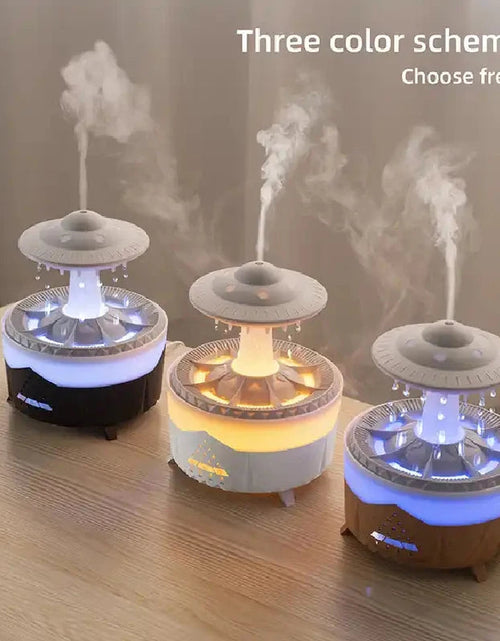 Load image into Gallery viewer, Rain Drop Air Humidifier Essential Oil Diffuser 350ml 7 Colors LED Lamp Ultrasonic Remote Control USB Rain Cloud Aroma Diffuser
