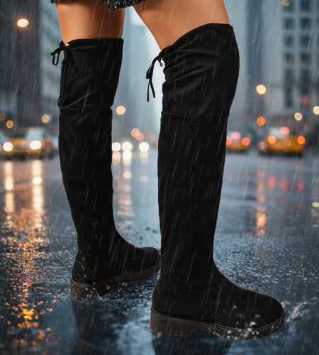 Women’s Elastic Knee-High Boots – Thick Sole Solid Color Fashion Boots