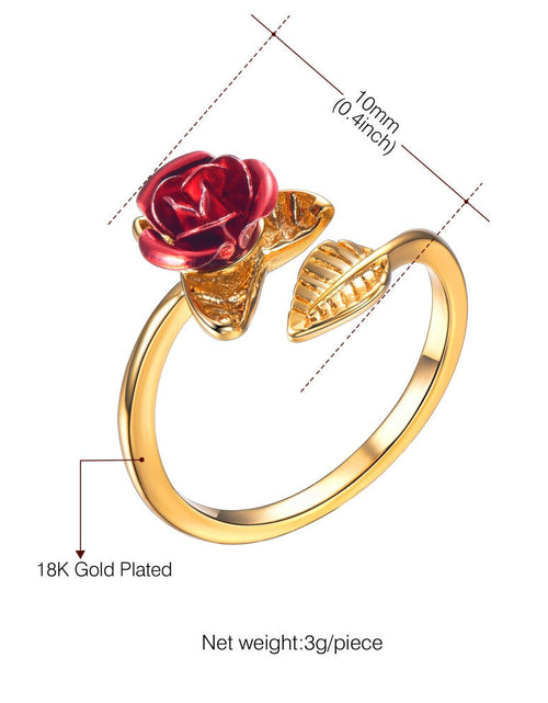 Load image into Gallery viewer, U7 Red Rose Garden Flower Leaves Resizable Finger Rings for Women Valentine's Day Gift Jewelry Hot Sale Open Ring R1019
