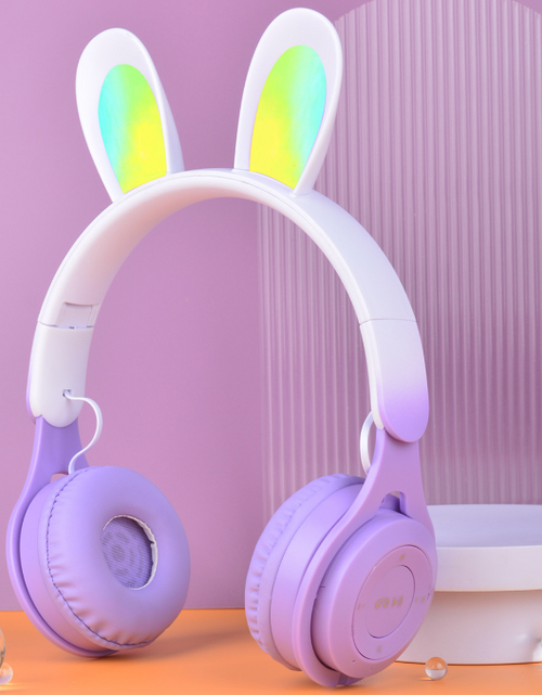 Load image into Gallery viewer, M6R Rabbit Ear Luminous Bluetooth Headset Gradient LED Online Class Children Headworn Wireless Headset
