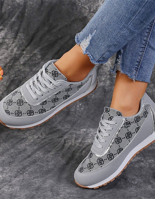 Load image into Gallery viewer, Floral Print Lace-Up Sneakers – Comfortable Canvas Shoes
