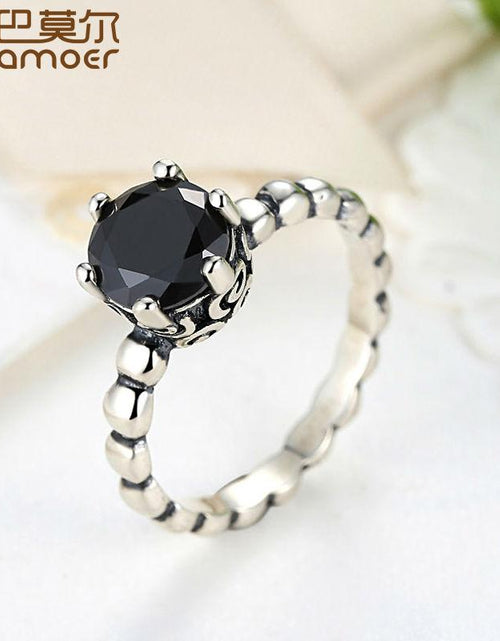Load image into Gallery viewer, BAMOER Finger Ring with Black Cubic Zirconia Wedding Jewelry PA7205
