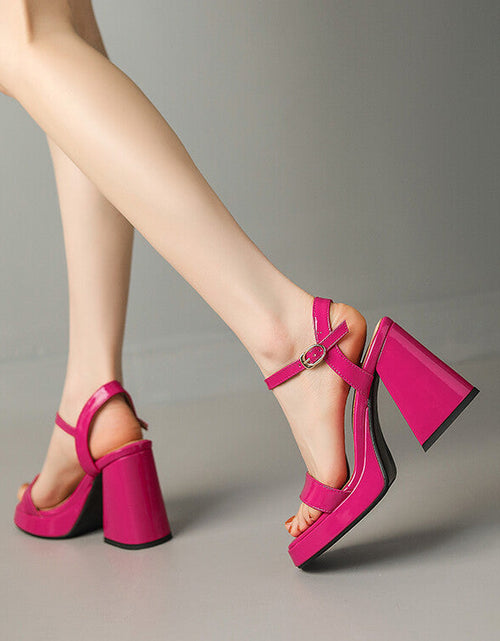 Load image into Gallery viewer, Women's Round Toe Chunky Heel Sandals – Buckle Strap Block Heel
