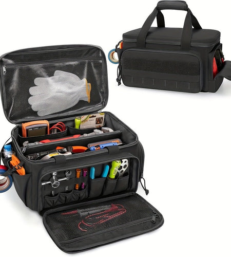 14" Heavy-Duty Tool: 2 Bags + Non-Slip Organizer (for Electricians, Multi-Pocket)