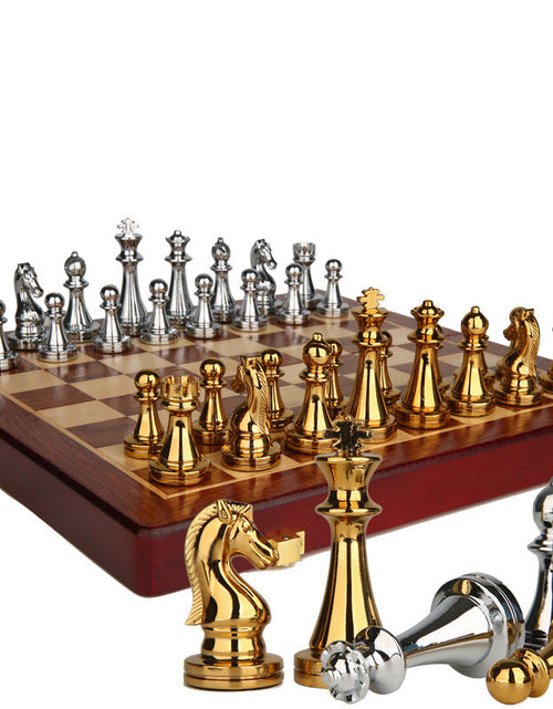Load image into Gallery viewer, International Chess High end Gift Box Metal Chess Pieces Wooden Chess Board Western Chess
