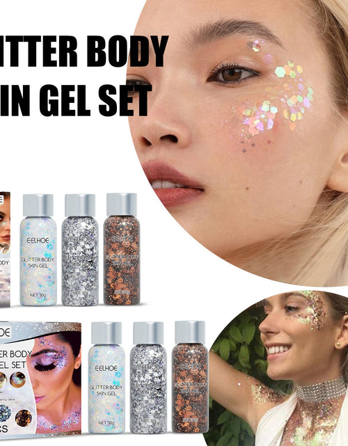 Load image into Gallery viewer, EELHOE Shining Body Skin Gel (Silver) Makeup Fish Scale Sequin Gel Sequin Stage Performance Makeup Props Eyeshadow
