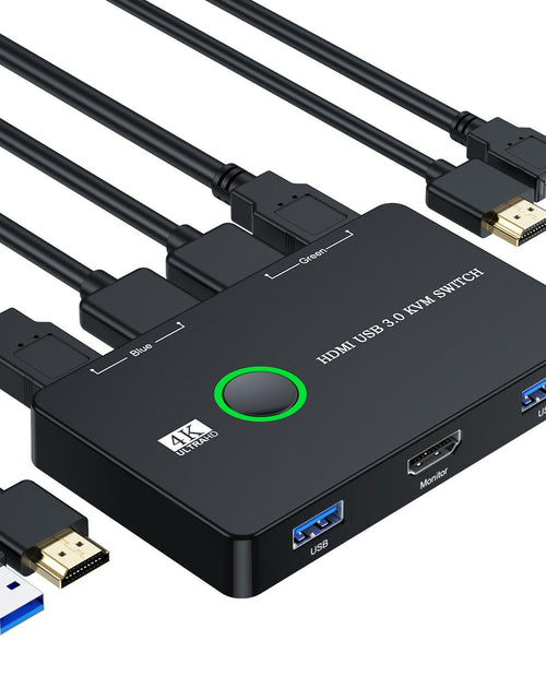 Load image into Gallery viewer, KVM switch HDMI/USB switch for 2 computers to share mouse keyboard printer monitor
