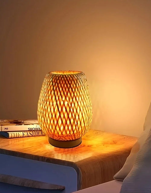Load image into Gallery viewer, Retro Japanese Style Lamp Bamboo Woven Desk Lamp Handmade Rattan LED Desk Lamp Wooden House Decoration Light
