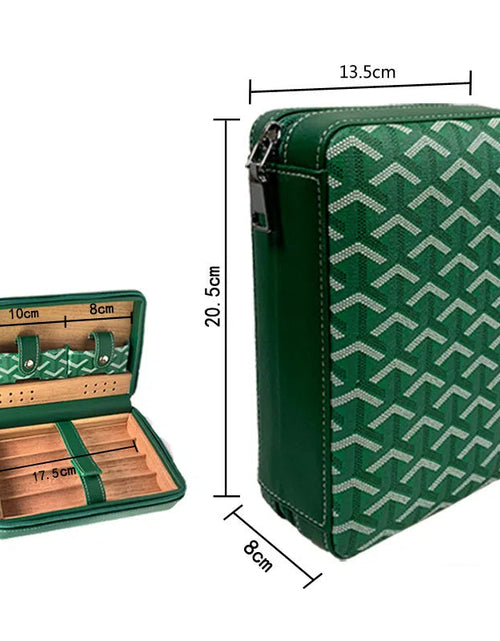 Load image into Gallery viewer, Carved version cigar box portable cedar wood cigar moisturizing box cowhide cigar box storage box Gaoxiba
