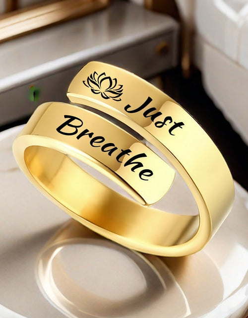 Load image into Gallery viewer, Open mouth jewelry for women Just Breathe letter ring engraved lotus titanium steel jewelry for men
