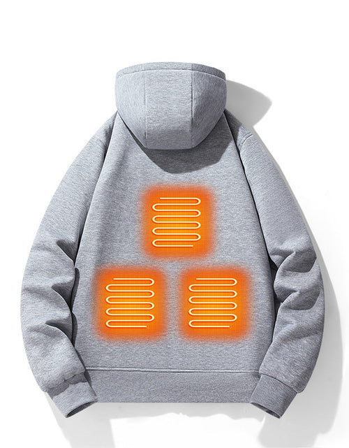 Load image into Gallery viewer, European and American zipper cardigan heating hoodie intelligent hooded five zone heating jacket outdoor warm electric clothing for men
