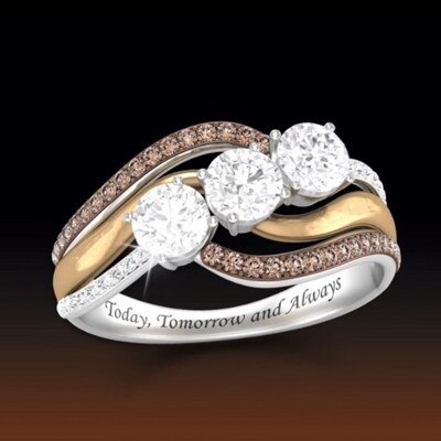 Load image into Gallery viewer, Europe and America Hot Sale Fashionable Personalized Letter Set Crystal Two-Tone Women's Wedding Ring
