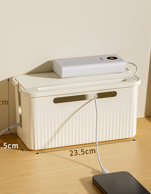 Load image into Gallery viewer, Desktop Plug Socket &amp; Cable Organizer – Black/White Storage Box for Charging/Data Cables
