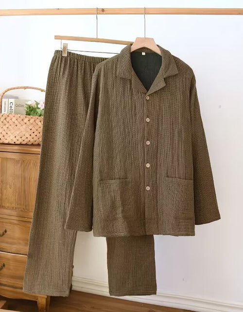 Load image into Gallery viewer, Women's sleepwear made of pure cotton with four layers of gauze, suitable for couples in spring, autumn, and winter. Men's casual plus size set
