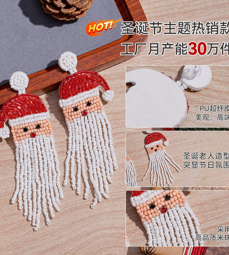 Christmas Day Earrings Earrings Handmade Beads Christmas Old Man Cartoon Character Tassel Rice Beads Earrings