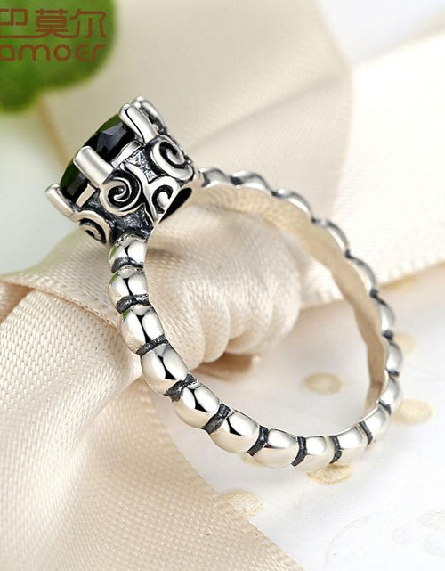 Load image into Gallery viewer, BAMOER Finger Ring with Black Cubic Zirconia Wedding Jewelry PA7205

